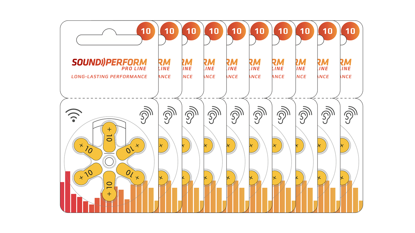 10x ZL10 Power Qualitäts Hörgerätebatterien Typ 10 gelb, Für Hörgeräte 60 Stück Vorratspack, Made in Germany, Wireless Approved, quecksilberfrei