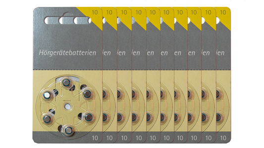 10x ZL10 Qualitäts Hörgerätebatterien Typ 10 gelb, Batterien für Hörgeräte 60 Stück Vorratspack, Made in Germany, Wireless Approved, quecksilberfrei