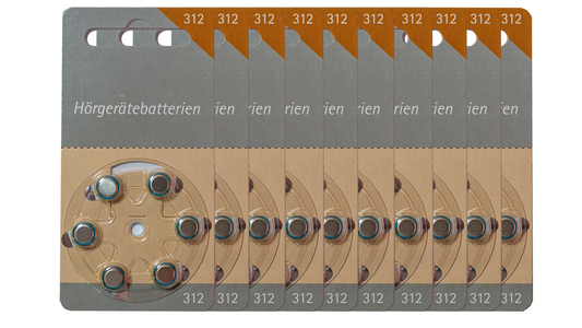 10x ZL312 Qualitäts Hörgerätebatterien Typ 312 braun, Batterien für Hörgeräte 60 Stück Vorratspack, Made in Germany, Wireless Approved, quecksilberfrei